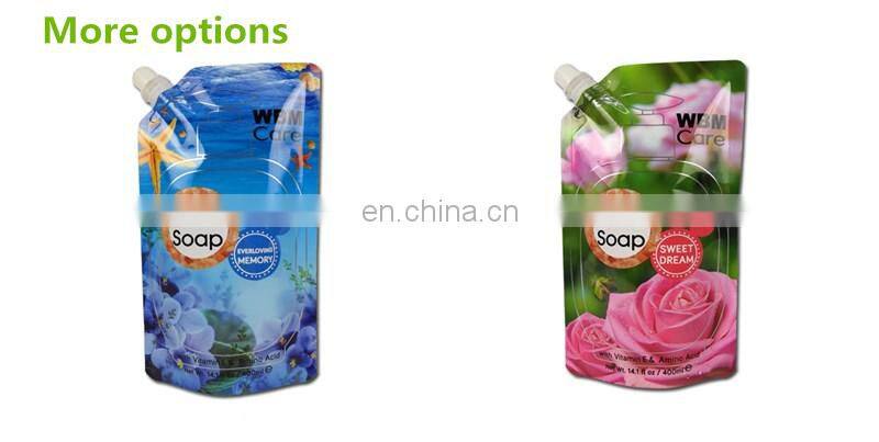 refillable glossy black stand up pouch plastic liquid hand soap packaging with own logo printed