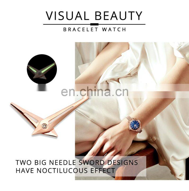 SHENGKE K0089L Light Luxury Feminine Watchs Noctilucous Big Needle Hand Watchs Classic Quartz Bracelet Watch