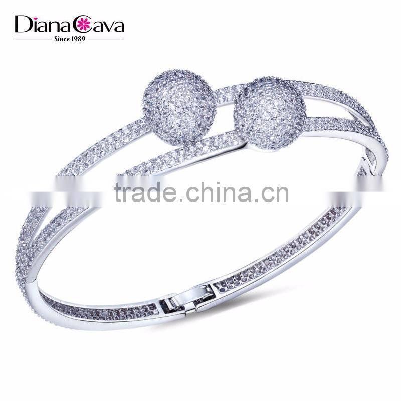Alibaba Express Wholesale Double Ball Pave Setting CZ Fashion Bangle for Women