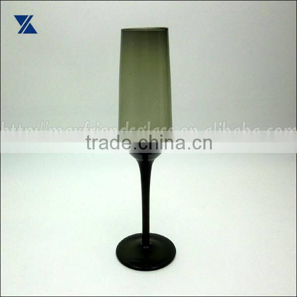 handblown champagne flute smoke color glass, wine glass