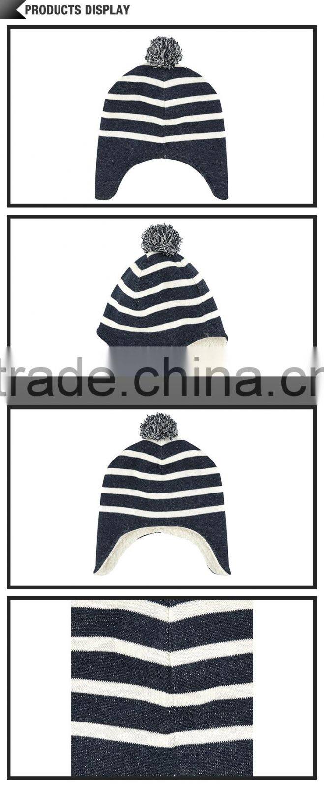 OEM custom black and white stripe hats for kids winter hat
