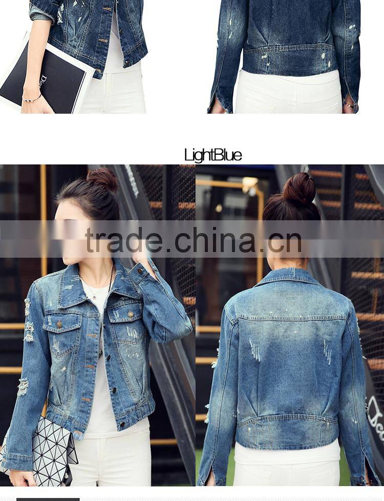 Denim Jacket Women's short jacket Ripped jacket LGJD-023