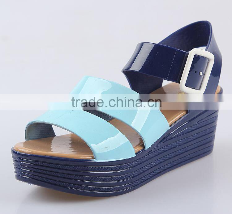 2015 new design pu wedge heels jelly sandals mary jane pvc melissa shoes sexy lady roman shoes