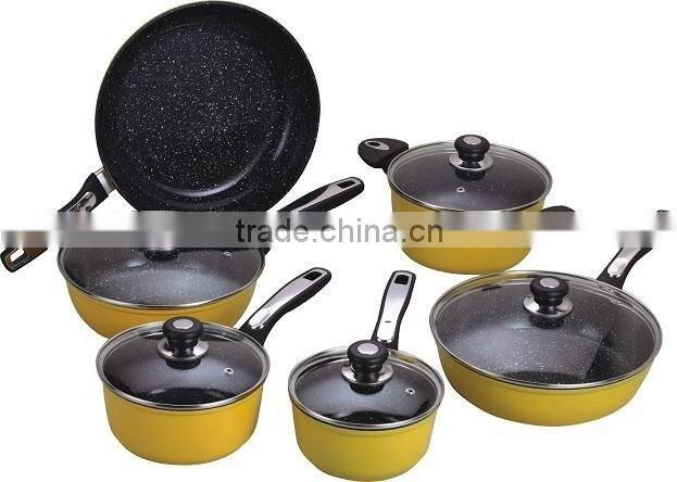 Yellow Color Painting Non-stick & Ceramic Coated Cookware Set Pots and Pans