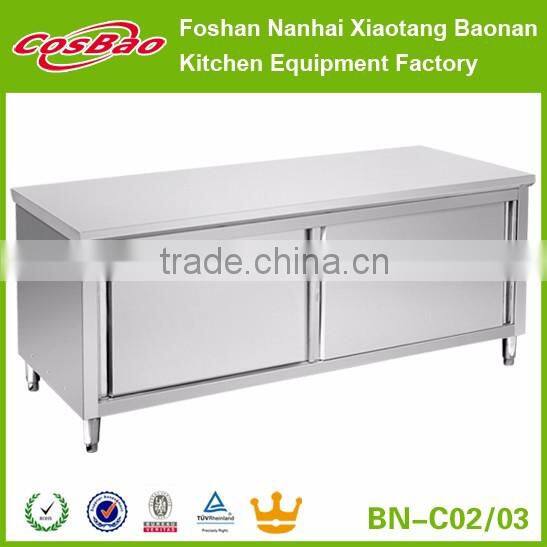 Commercial Stainless Steel Kitchen Cabinet With Sliding Doors And Backsplash BN-C01