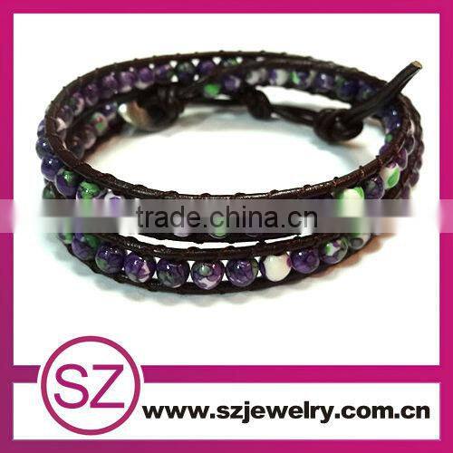 newest China blue gemstone Cheap leather wrap bracelet