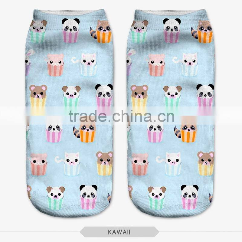 fashion cute puppy wear high quality 3d digital full print colorful ankle socks sports unisex custom hot sale stretch spandex