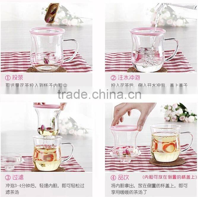 three-piece multifunctional tea cup with filter cup,unbreakable glass cups,double wall glass tea cup