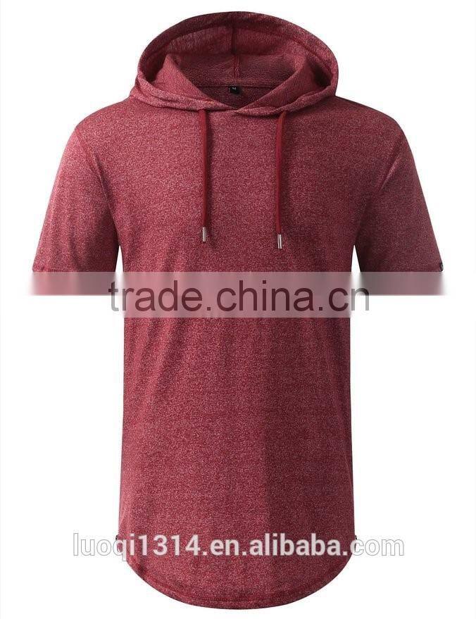 Mens Hip Hop Longline Pullover Short Sleeve Hoodie Shirt