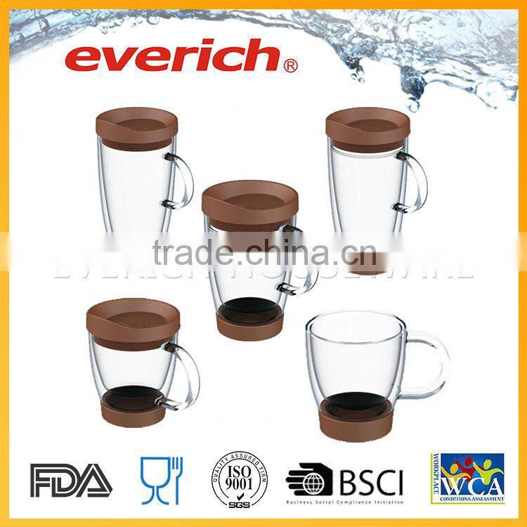 Top Quality Easy to Carry Unique Design Silicone Grip Double Wall Glass Cup