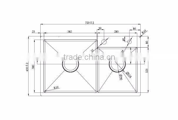 Without faucet double bowl design practical rectangular stainless steel kitchen sink