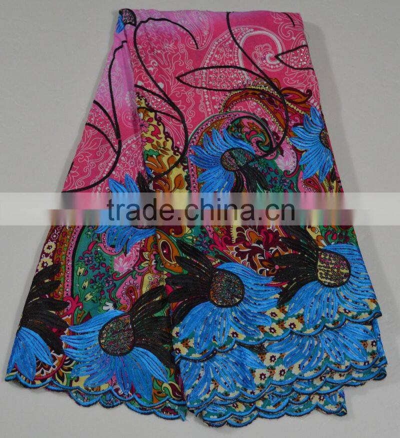 2015 new arrival bule 100 % cotton big voile lace polish lace fabrics wholesale