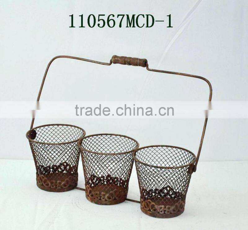 French pot rustic metal flower basket