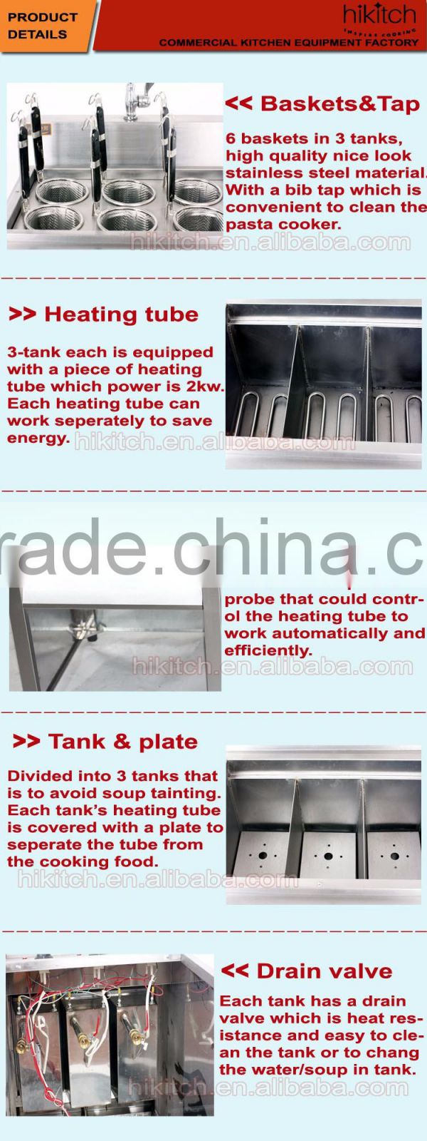 Electric vertical commercial noodle cooker with tap 6 baskets spagetti pasta cookers