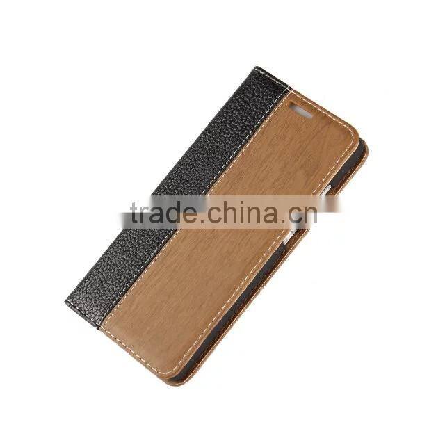 2016 New Products Wood Wallet Flip Cover Case Leather Mobile Phone Case for iPhone 6 iPhone 6 Plus 5.5 6s