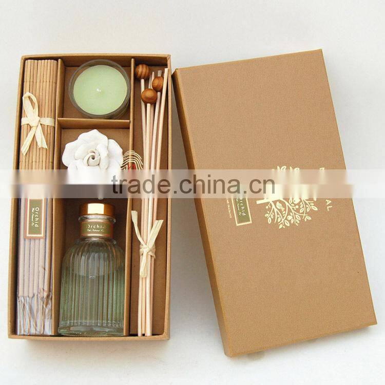 Home decoration glass bottle with essential oil reed diffuser with incense stick