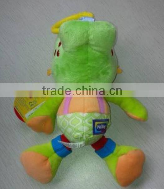 wholesale dino shape baby squeaky rattle toy / ICTI audited CE/EN71 standard soft rattle plush baby toys