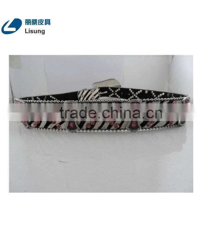 Hot Pink Strass Studded zebra stripe Horse Hair girls rhinestone belts