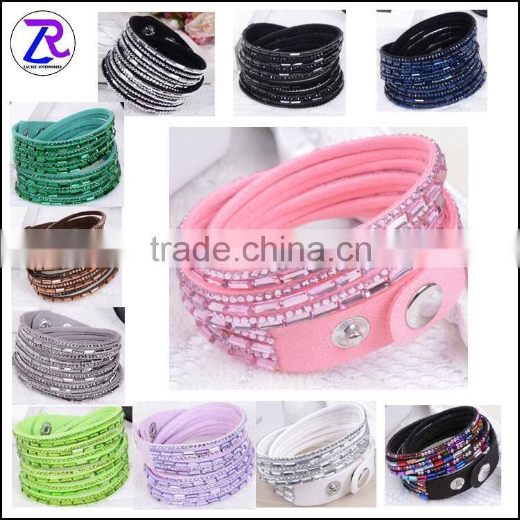 Double Layer Velvet Leather Bracelet with Rhinestone 2016 Velvet Wrap Bracelet