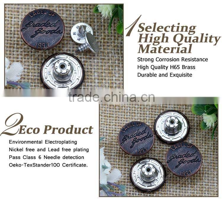 Vogue Wholesale Custom Logo Embossed Metal Jeans Button