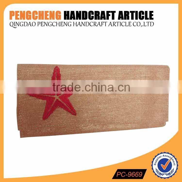 Ladies party evening bag paper straw and polyester material stars design clutch bag