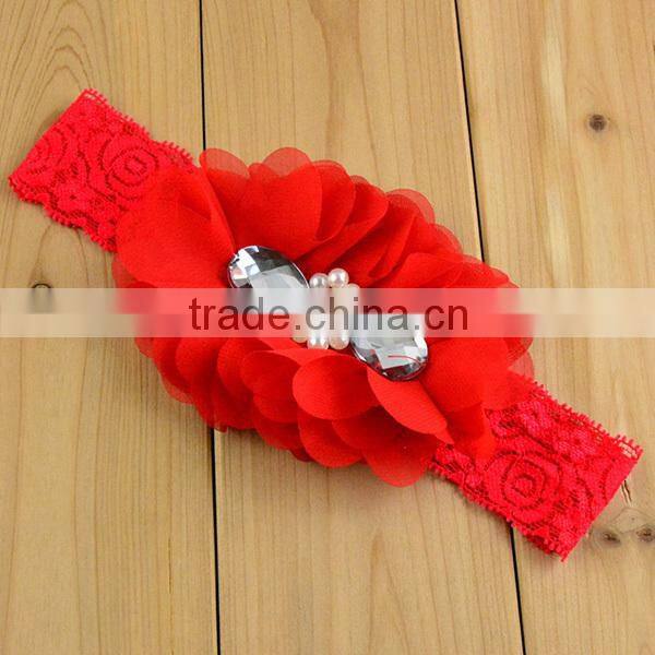 bead diamonds headbands chiffon flower headband