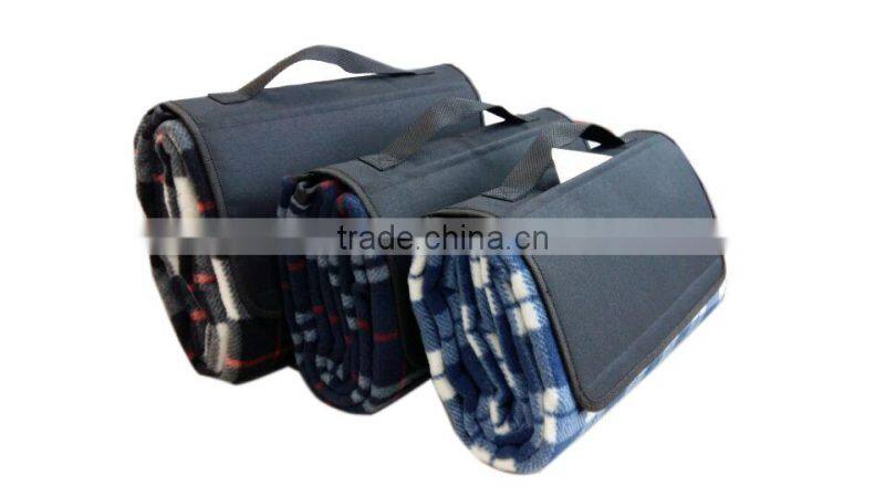 Multi-purpose 50"x60" Plaid Fleece Lined Nylon Picnic Blanket Waterproof Stadium Blanket