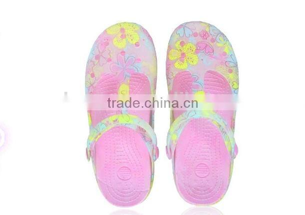 2015 high quality plastic sole sandals.printing flowers gril clogs.casual ladies fashion shoes