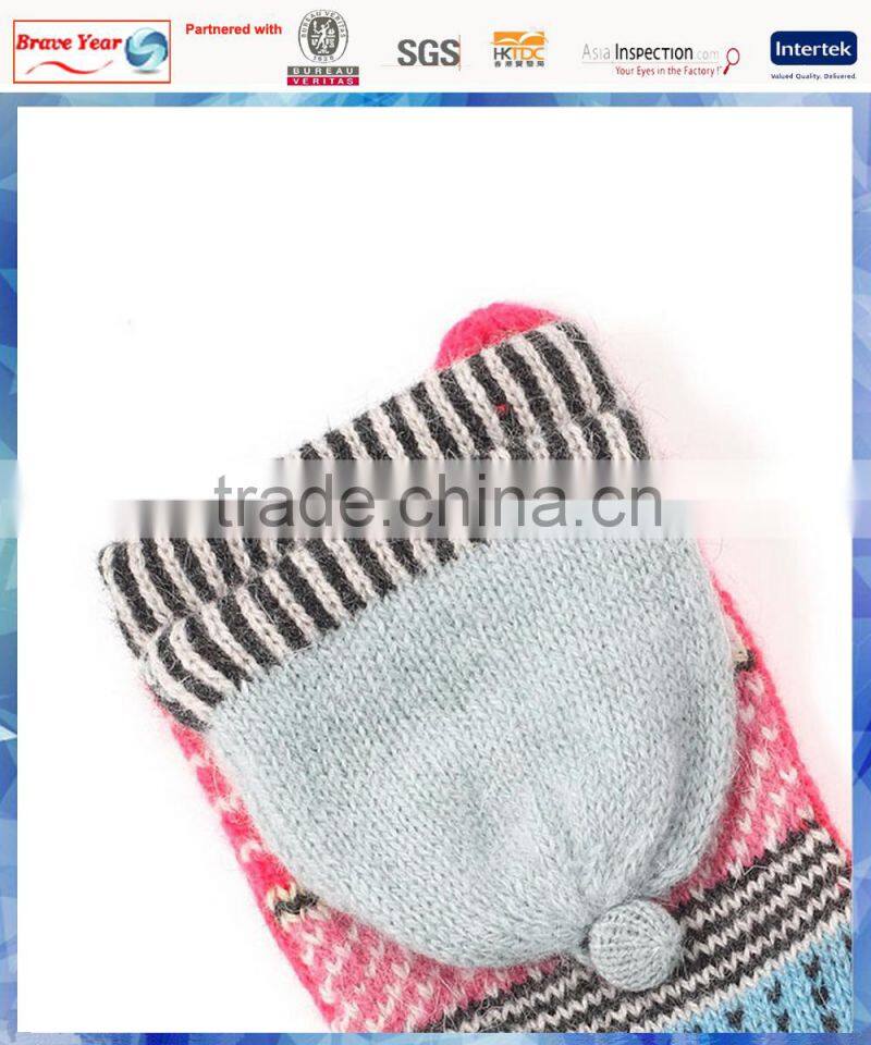 pink fairisle knitting women fingerless gloves with cover and one finger