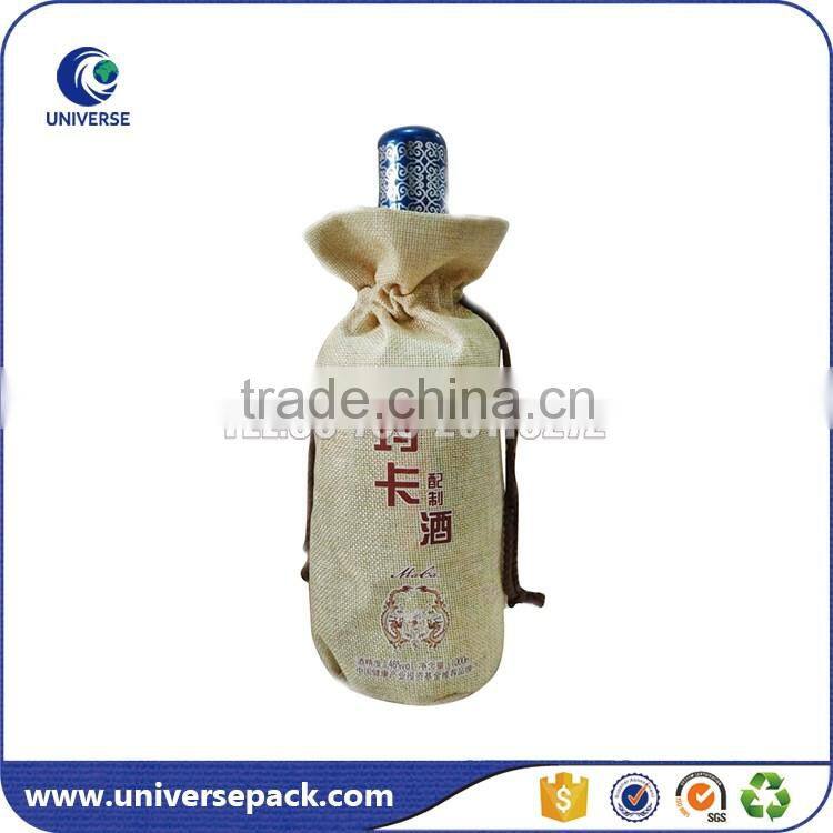 Portable Drawstring Single wine bottle jute bag