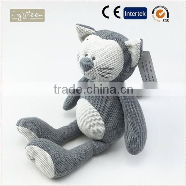 I-Green Toy Series-Fashional Style Promotional Knit Stuffed Cotton cat Knitted cat