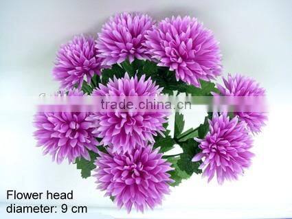 H44m Purple Fabric Fake Flowers 9 Heads Chrysanthemum