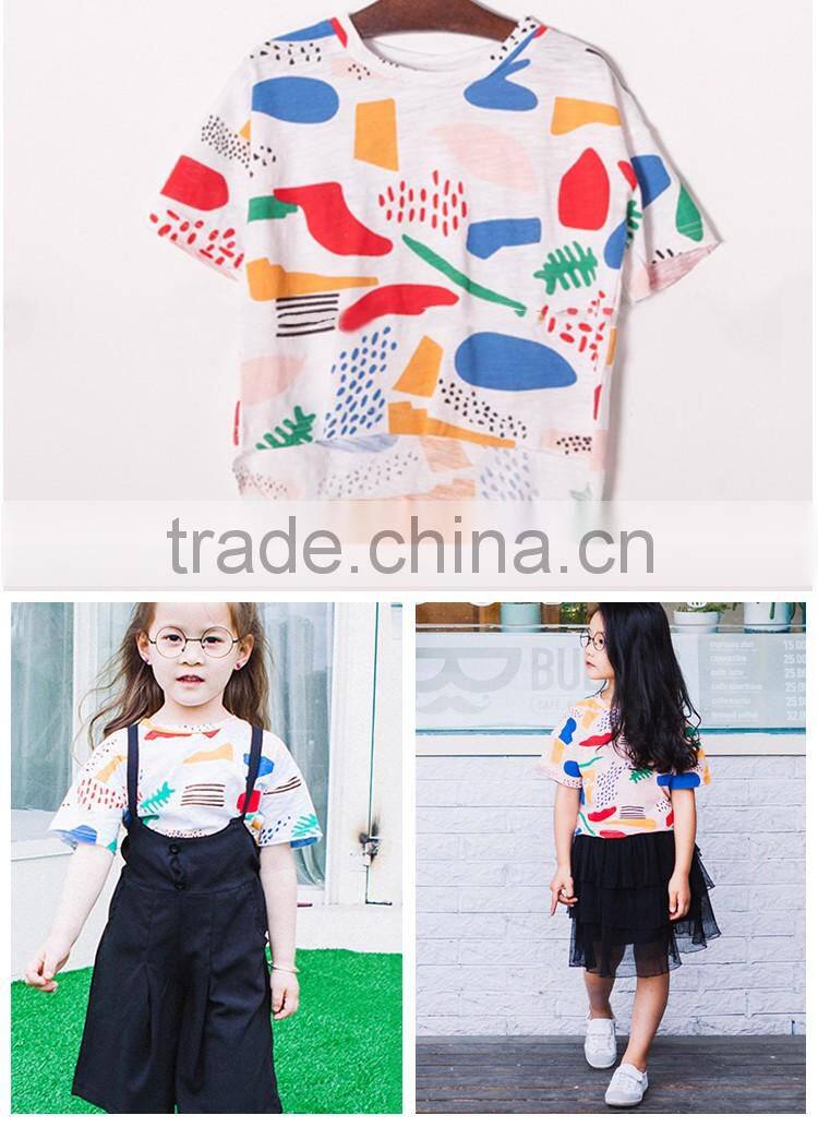 China Manufacture Lovely Abstract Printed Design Short Sleeve Girl T-shirt, Children's Boutique Clothes