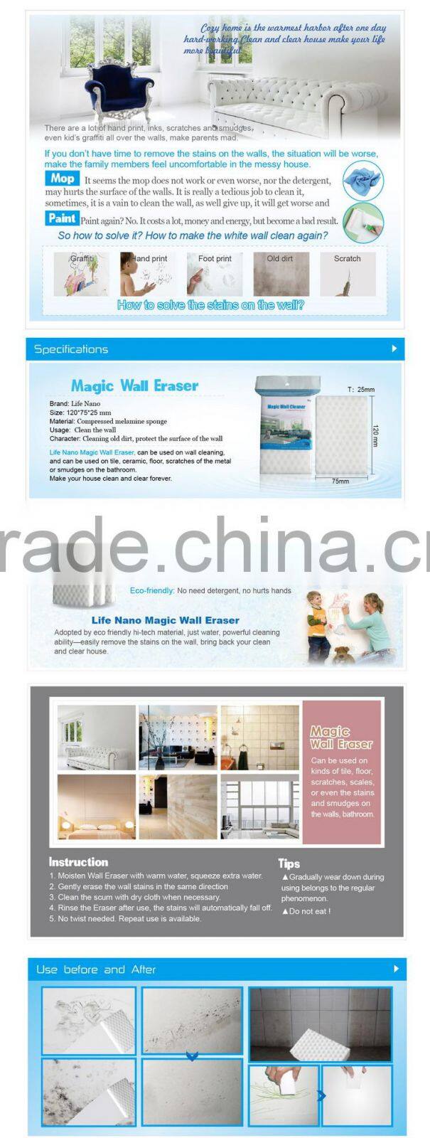New Products 2016 Innovative Product Wall Cleaning Nano Foam Eraser Sponge