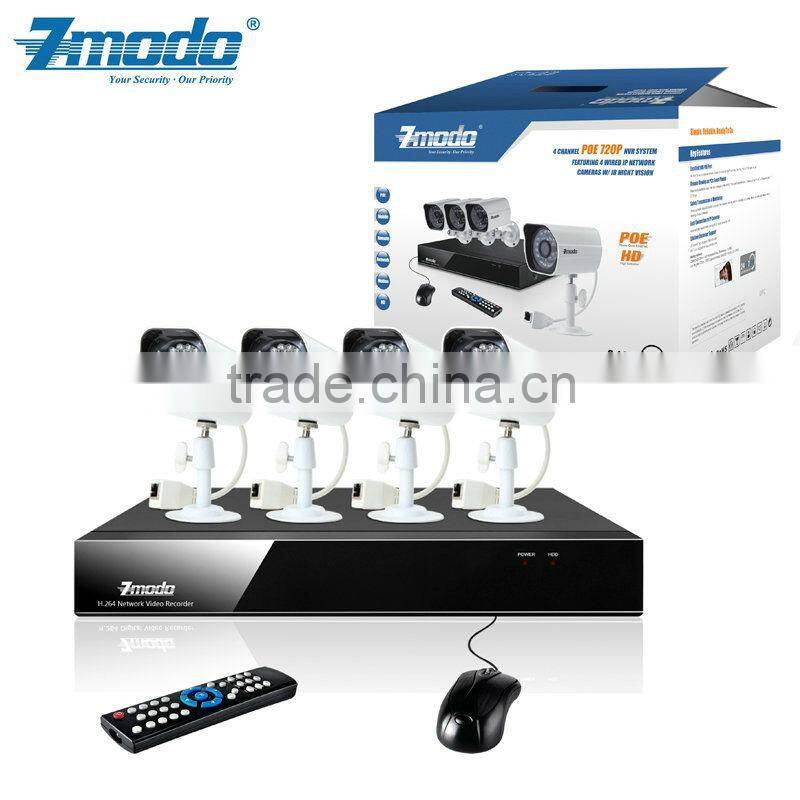 Zmodo Waterproof 720P IP Camera POE 4CH NVR