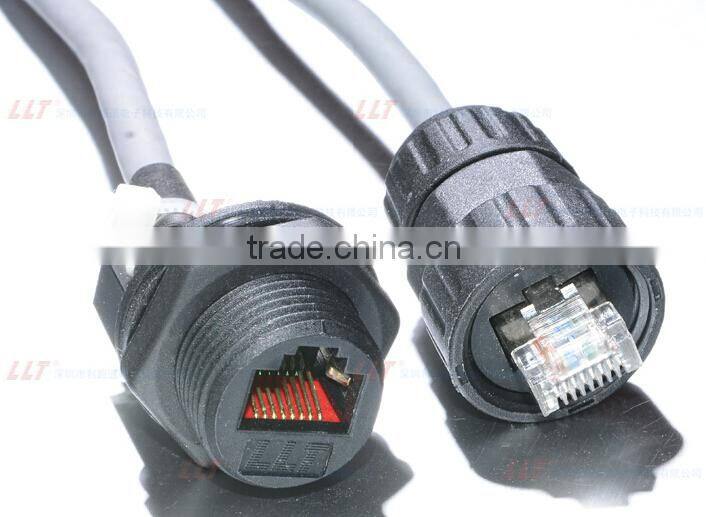 IP67 waterproof RJ45 plug and socket attached with CAT 5E cable