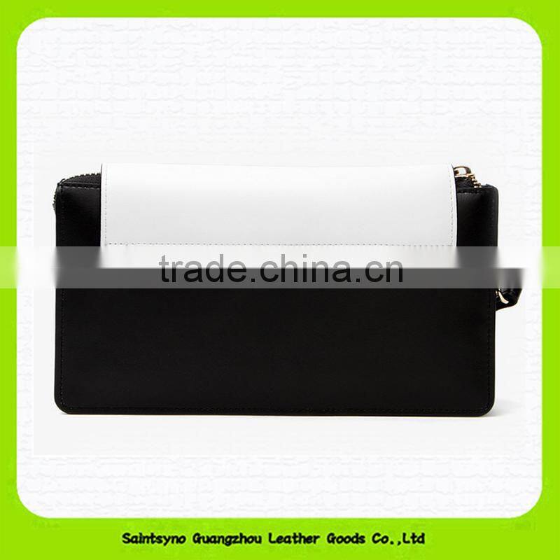 15634 Splicing color leather long style clutch bag purse