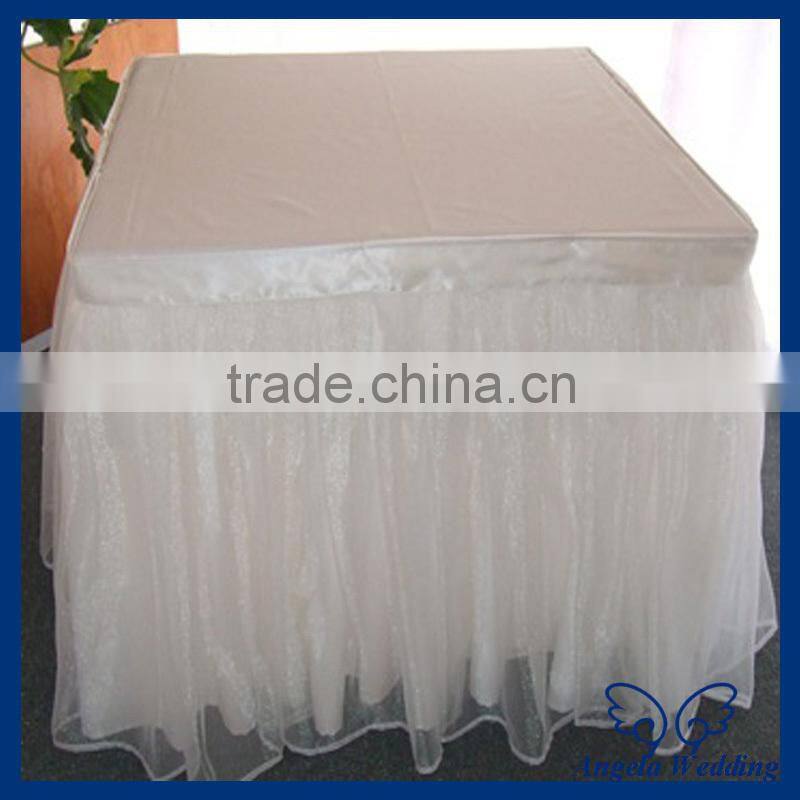 SK011C New arrival hot beautiful decorative bridal ruffled wedding ivory organza table skirt