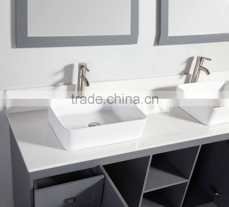 Double sinks grey wooden bathroom vanity chinese manufacturers
