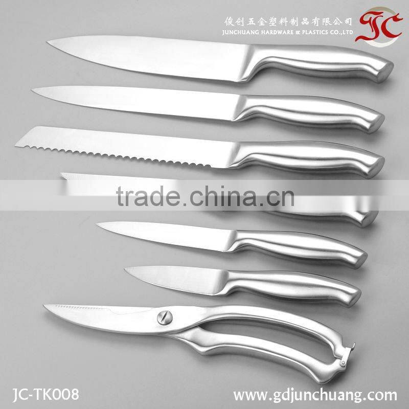 Stainless steel 7pcs double handle knife set with a wooden block