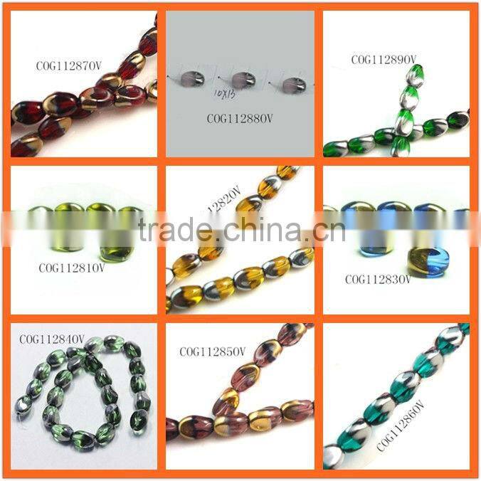 Bead silver-plated glass light green 13x10mm twisted oval