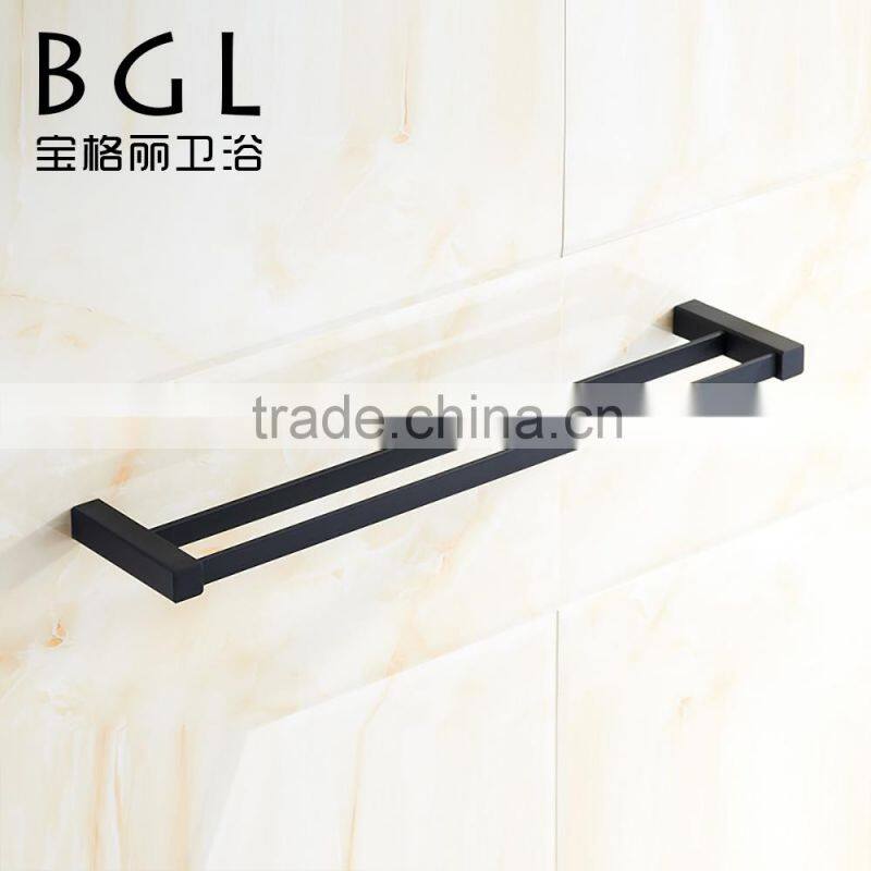 Square design Zinc alloy accessories for bathroom Wall mounted Black Double towel bars