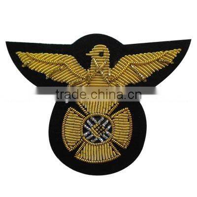 handmade golden metallic thread embroidered badge