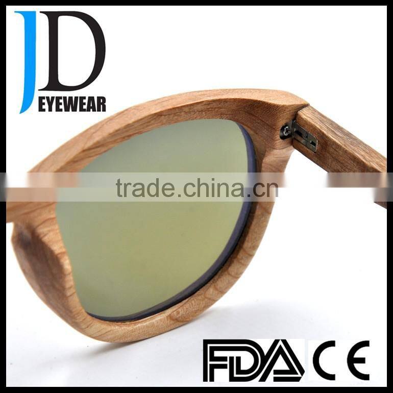 2016 latest trendy vintage blue mirrored lens zebrawood sunglasses
