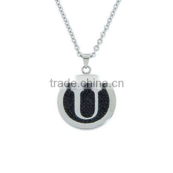 Stainless Steel Letter pendant , Round U black pendant