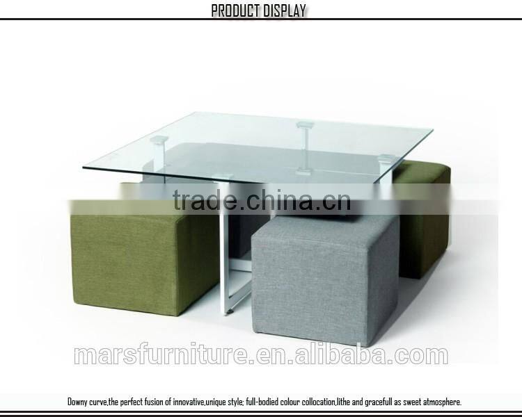 Living room furniture modern glass coffee table with stools for sale