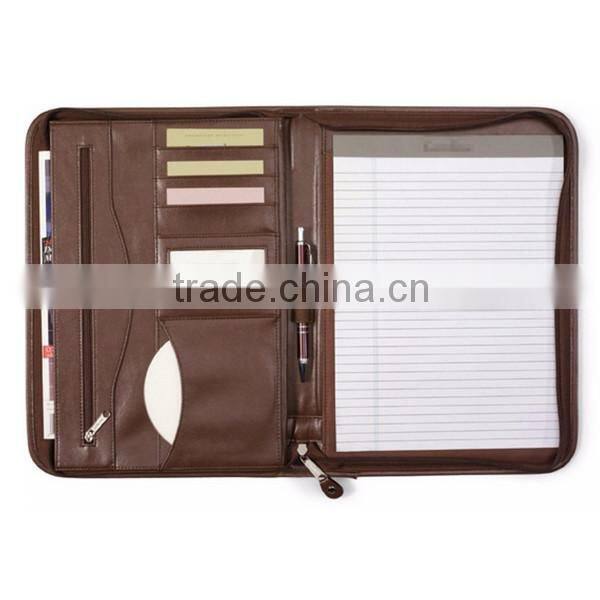 Zipper A4 PU leather debossed padfolios