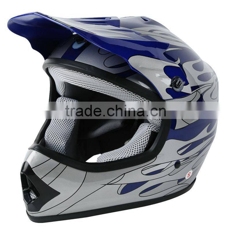 DOT Youth Blue Flame Dirt Bike ATV BMX Motocross Helmet w/ Goggles+gloves S M L