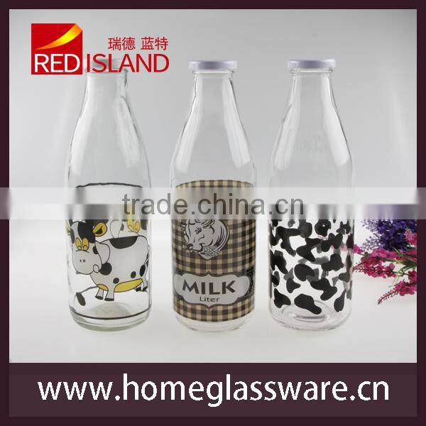 wholesale 1L glass milk bottle with printings