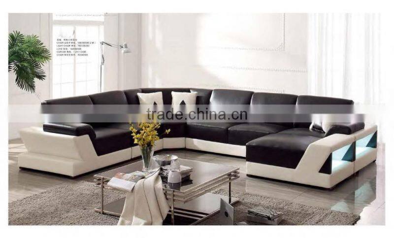 Bisini Black and White Leather Living Room Sofa, Genuine Leather Sofa Set